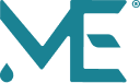 Logo with the text 'ME' in teal on a white background