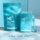 Multivitamin energy and hydration package with ME1 branding on a light blue background